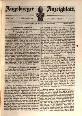 Augsburger Anzeigeblatt Mittwoch 31. Juli 1850