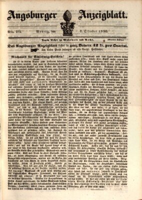Augsburger Anzeigeblatt Montag 7. Oktober 1850