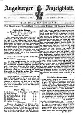 Augsburger Anzeigeblatt Sonntag 16. Februar 1851