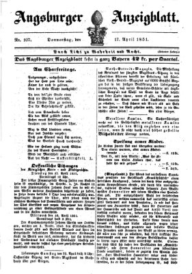 Augsburger Anzeigeblatt Donnerstag 17. April 1851