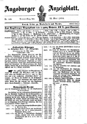 Augsburger Anzeigeblatt Donnerstag 22. Mai 1851