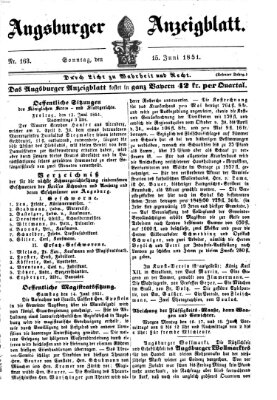 Augsburger Anzeigeblatt Sonntag 15. Juni 1851