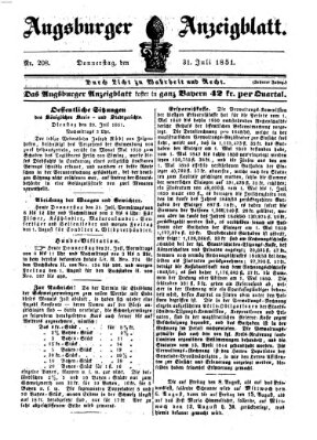Augsburger Anzeigeblatt Donnerstag 31. Juli 1851