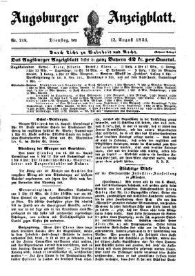 Augsburger Anzeigeblatt Dienstag 12. August 1851