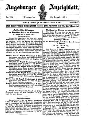 Augsburger Anzeigeblatt Montag 18. August 1851
