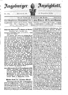 Augsburger Anzeigeblatt Mittwoch 3. Dezember 1851