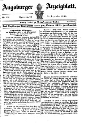 Augsburger Anzeigeblatt Sonntag 21. Dezember 1851