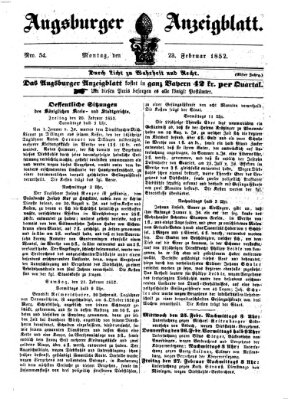Augsburger Anzeigeblatt Montag 23. Februar 1852