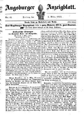 Augsburger Anzeigeblatt Freitag 5. März 1852