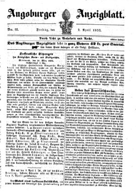 Augsburger Anzeigeblatt Freitag 2. April 1852
