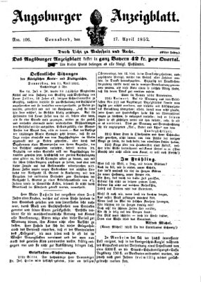 Augsburger Anzeigeblatt Samstag 17. April 1852