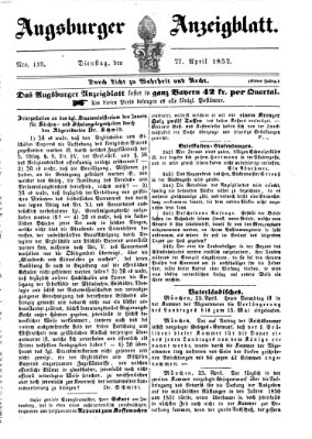 Augsburger Anzeigeblatt Dienstag 27. April 1852