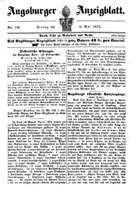 Augsburger Anzeigeblatt Freitag 14. Mai 1852