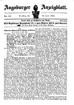 Augsburger Anzeigeblatt Dienstag 22. Juni 1852