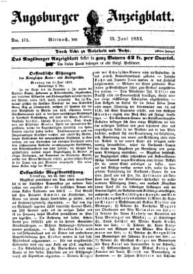 Augsburger Anzeigeblatt Mittwoch 23. Juni 1852
