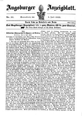 Augsburger Anzeigeblatt Samstag 3. Juli 1852