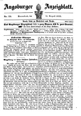 Augsburger Anzeigeblatt Samstag 21. August 1852