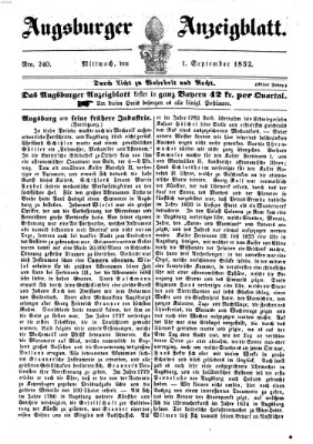 Augsburger Anzeigeblatt Mittwoch 1. September 1852