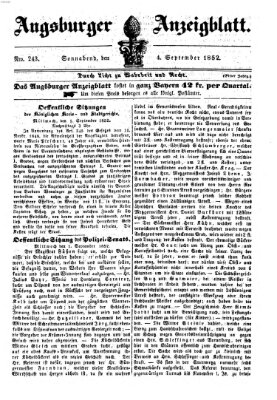 Augsburger Anzeigeblatt Samstag 4. September 1852