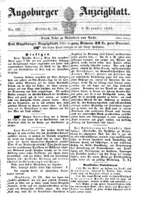 Augsburger Anzeigeblatt Mittwoch 3. November 1852