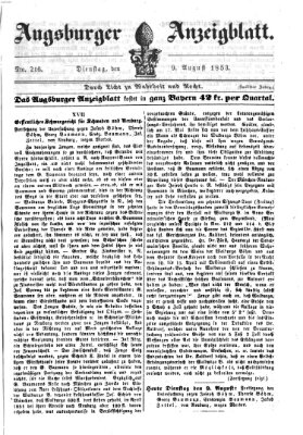 Augsburger Anzeigeblatt Dienstag 9. August 1853