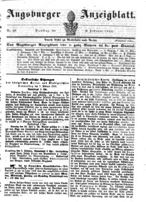 Augsburger Anzeigeblatt Samstag 9. Februar 1856