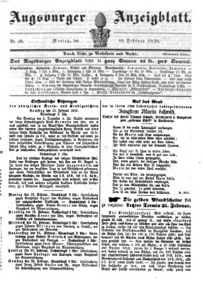 Augsburger Anzeigeblatt Montag 18. Februar 1856