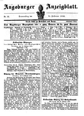 Augsburger Anzeigeblatt Donnerstag 21. Februar 1856