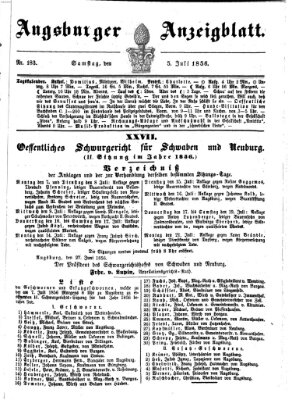 Augsburger Anzeigeblatt Samstag 5. Juli 1856