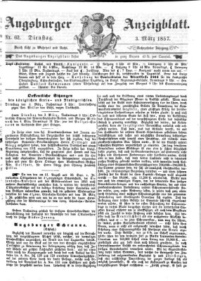 Augsburger Anzeigeblatt Dienstag 3. März 1857