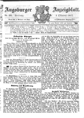 Augsburger Anzeigeblatt Freitag 2. Oktober 1857