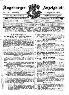 Augsburger Anzeigeblatt Montag 7. Dezember 1857