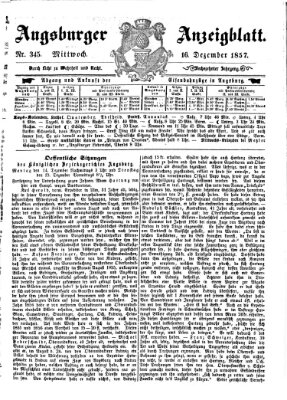 Augsburger Anzeigeblatt Mittwoch 16. Dezember 1857