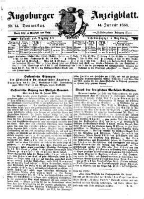 Augsburger Anzeigeblatt Donnerstag 14. Januar 1858