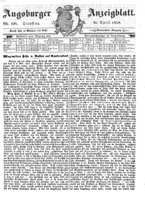 Augsburger Anzeigeblatt Dienstag 20. April 1858