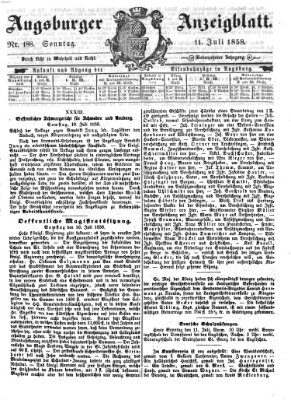 Augsburger Anzeigeblatt Sonntag 11. Juli 1858