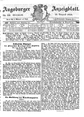 Augsburger Anzeigeblatt Mittwoch 25. August 1858