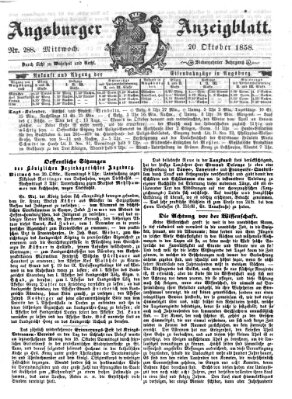 Augsburger Anzeigeblatt Mittwoch 20. Oktober 1858