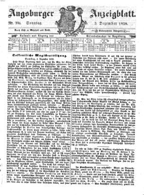 Augsburger Anzeigeblatt Sonntag 5. Dezember 1858