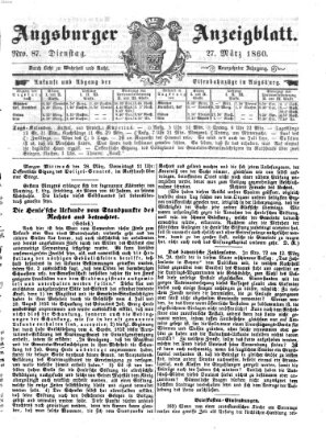 Augsburger Anzeigeblatt Dienstag 27. März 1860