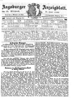 Augsburger Anzeigeblatt Mittwoch 27. Juni 1860