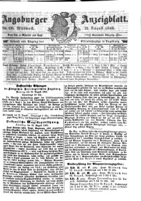 Augsburger Anzeigeblatt Mittwoch 22. August 1860