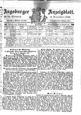Augsburger Anzeigeblatt Mittwoch 19. September 1860