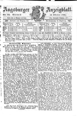 Augsburger Anzeigeblatt Mittwoch 16. Oktober 1861