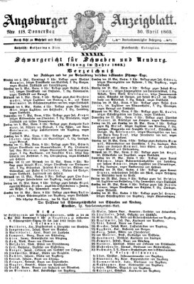 Augsburger Anzeigeblatt Donnerstag 30. April 1863
