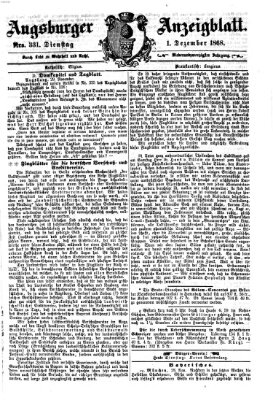 Augsburger Anzeigeblatt Dienstag 1. Dezember 1868