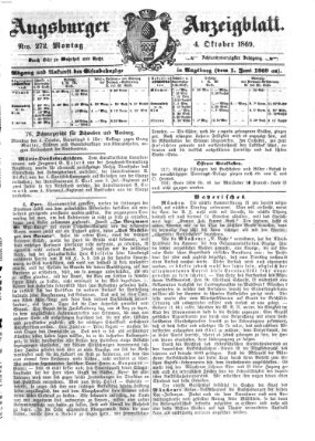 Augsburger Anzeigeblatt Montag 4. Oktober 1869
