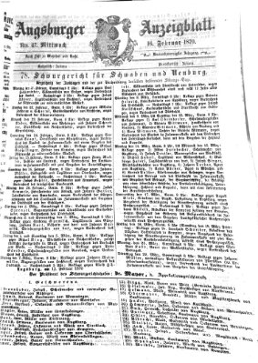 Augsburger Anzeigeblatt Mittwoch 16. Februar 1870