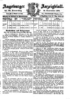 Augsburger Anzeigeblatt Donnerstag 22. September 1870
