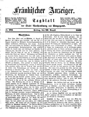 Fränkischer Anzeiger Freitag 20. August 1869